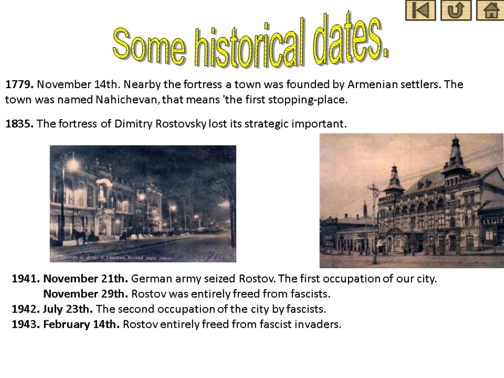 Some historical dates. 1779. November 14th. Nearby the fortress a town was founded by